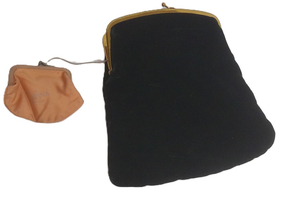 Vintage TINA Black Velvet Evening Bag With Matching Change Purse